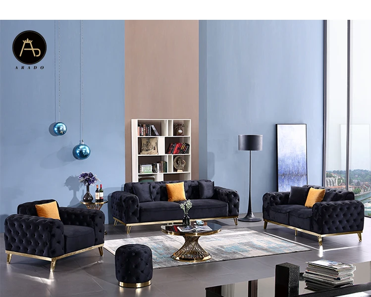 Новейший итальянский современный chesterfield 3 2 1 1 Роскошный дизайнерский бархатный диван из нержавеющей стали