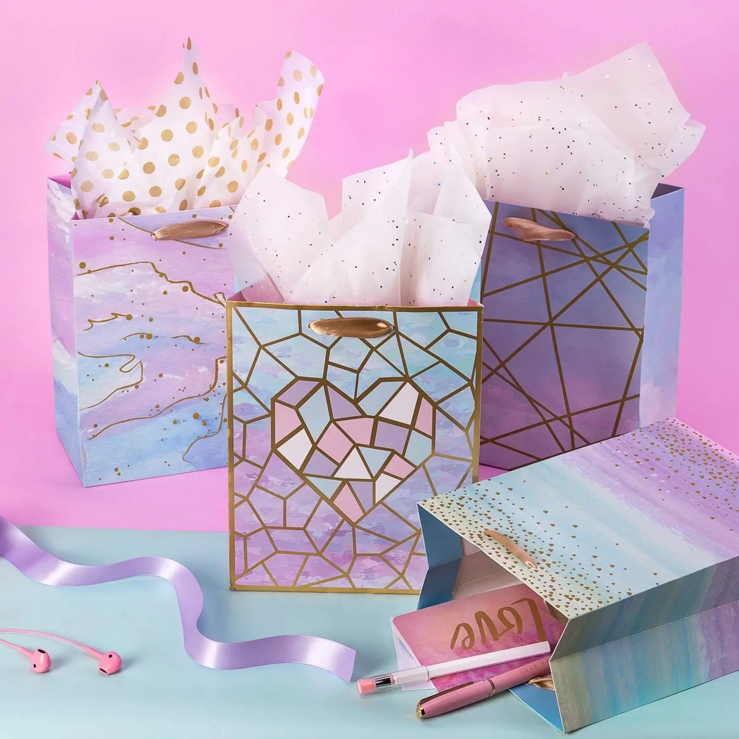 paper gift bag marble fashion gift bag with ribbon