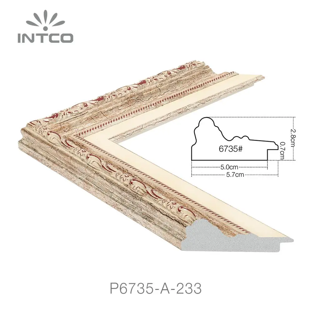 INTCO P6735-A-233 Factory Price Decorative Colorful Painting Patina Antique Canvas Art Photo Picture Frame PS Moulding