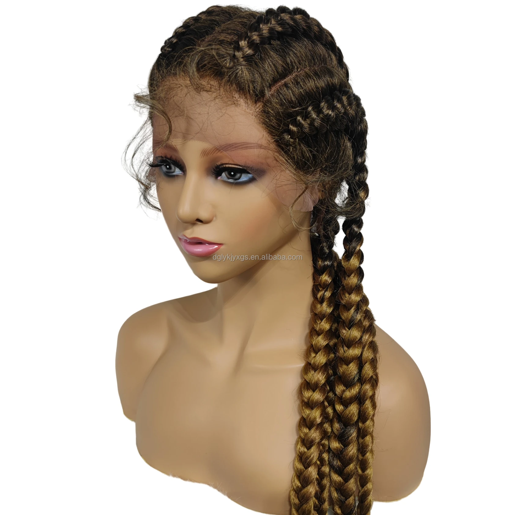 32Inch 400g Box Braid Lace Wig synthetic lace wigs With Baby Hair 4-strand Fishbone braids lace headgear for women hair