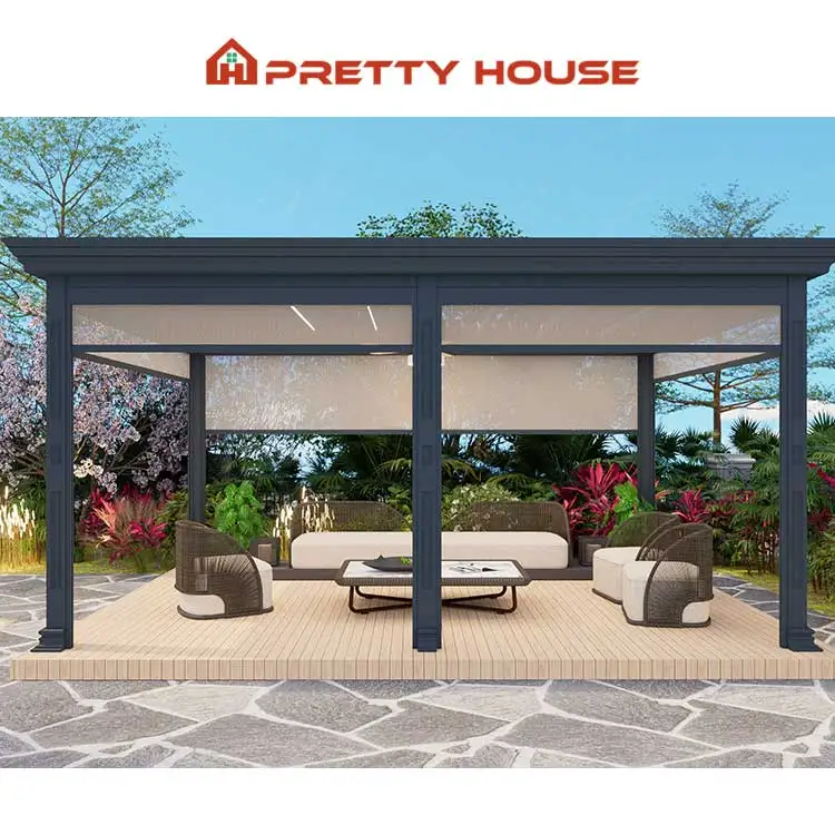 Install Easily Outdoor Waterproof Aluminum Pergola Motorized Roof Retractable Adjustable Louvered Roof Bioclimatic Pergola