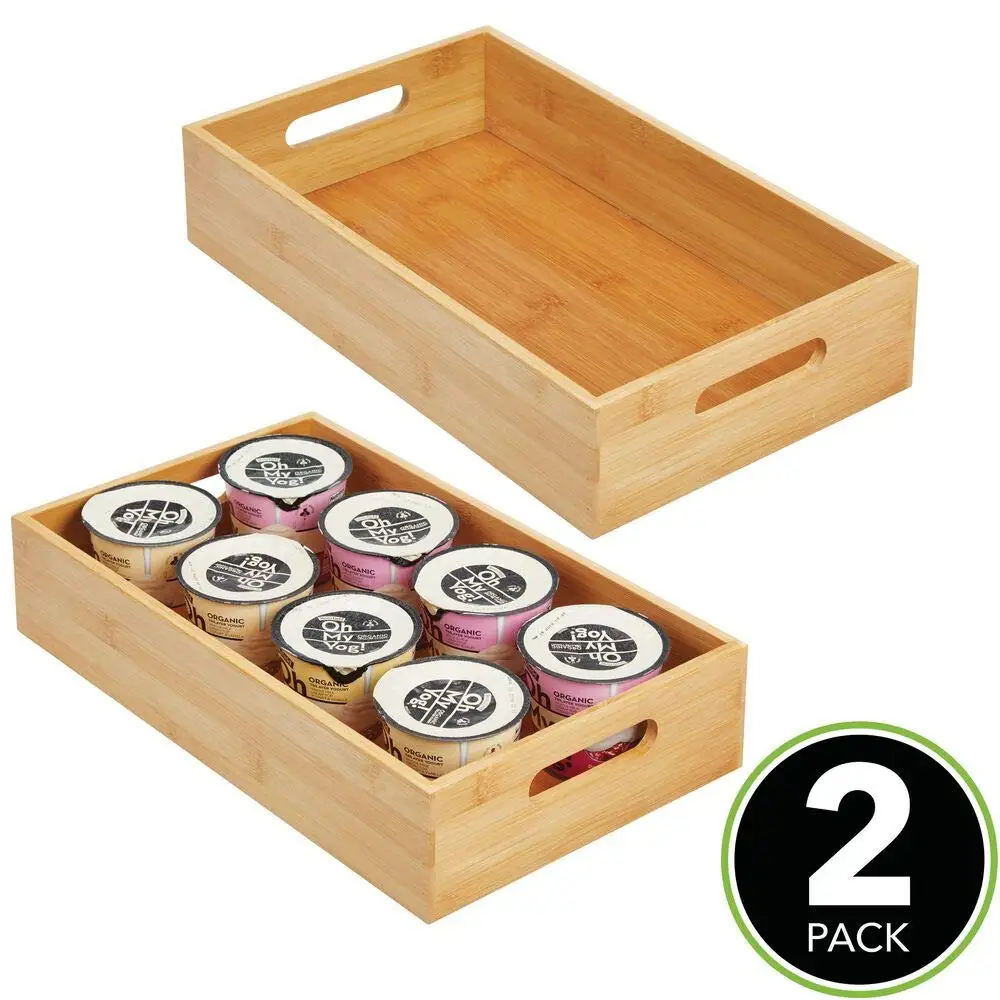 Long Bamboo Kitchen Fridge Drawer Organizer Tray food Storage trays for Cooking Utensils