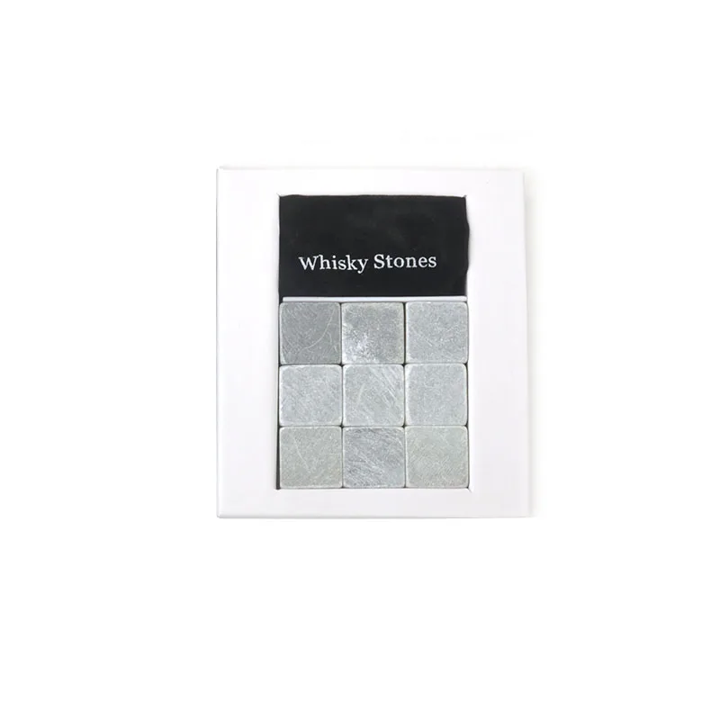 Gift set of Reusable Square Whisky Chilling Grey Stone 9pcs ice cubes granite rock for drink with canvas bag Bar Accessories