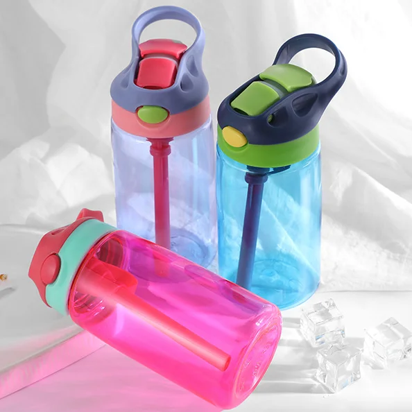 
Wholesale high quality one-click nozzle straw transparent plastic water bottle for kids children students 