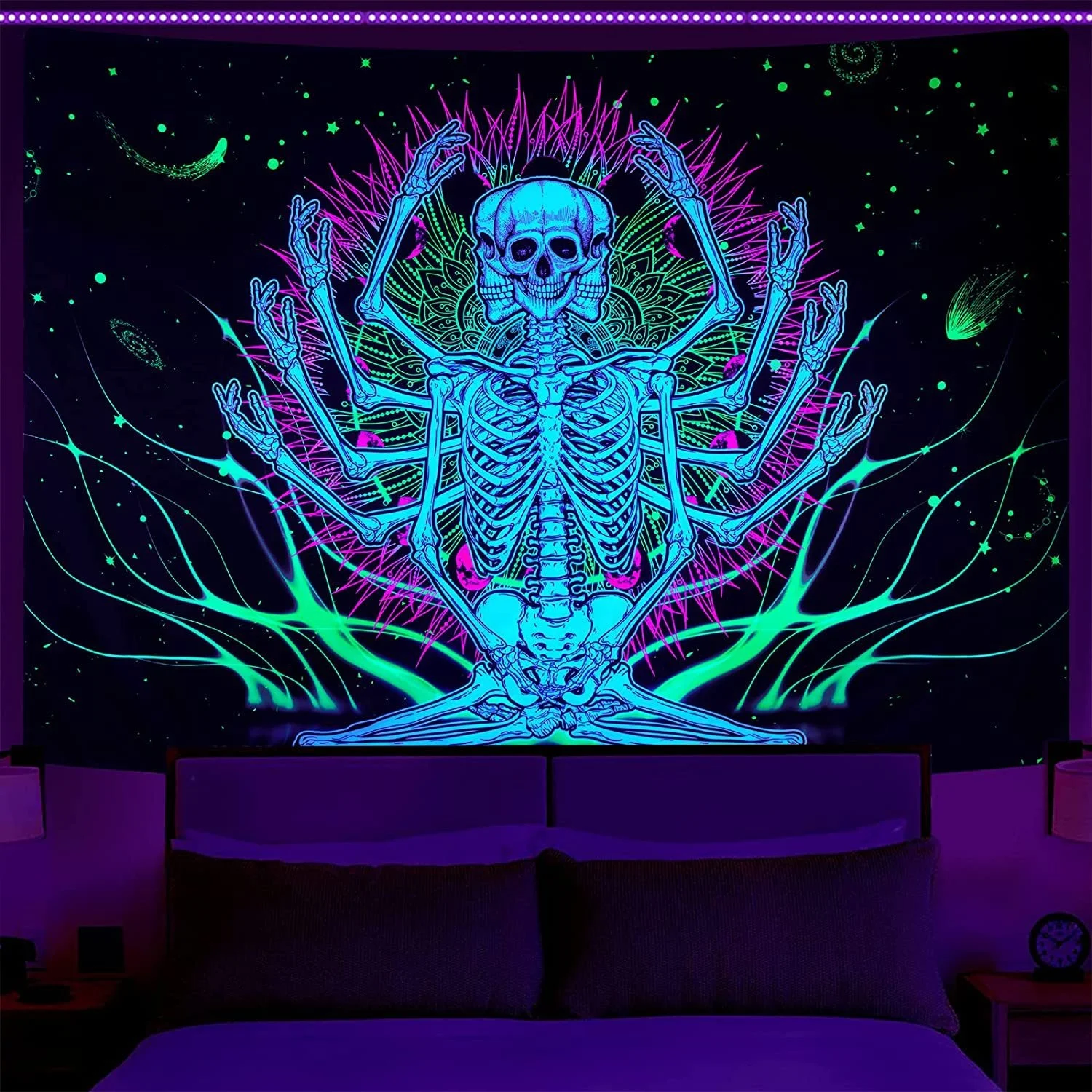 hippie Hippy Scooby Aesthetic UV Reactive Purple Tapestries Glow In The Dark Art Wall Party Decor