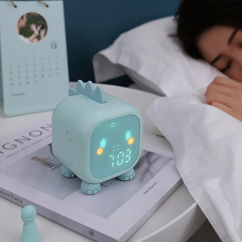 New fun dragon alarm clock usb voice time cartoon silicone lamp bedroom small night light intelligent alarm clock LED clock