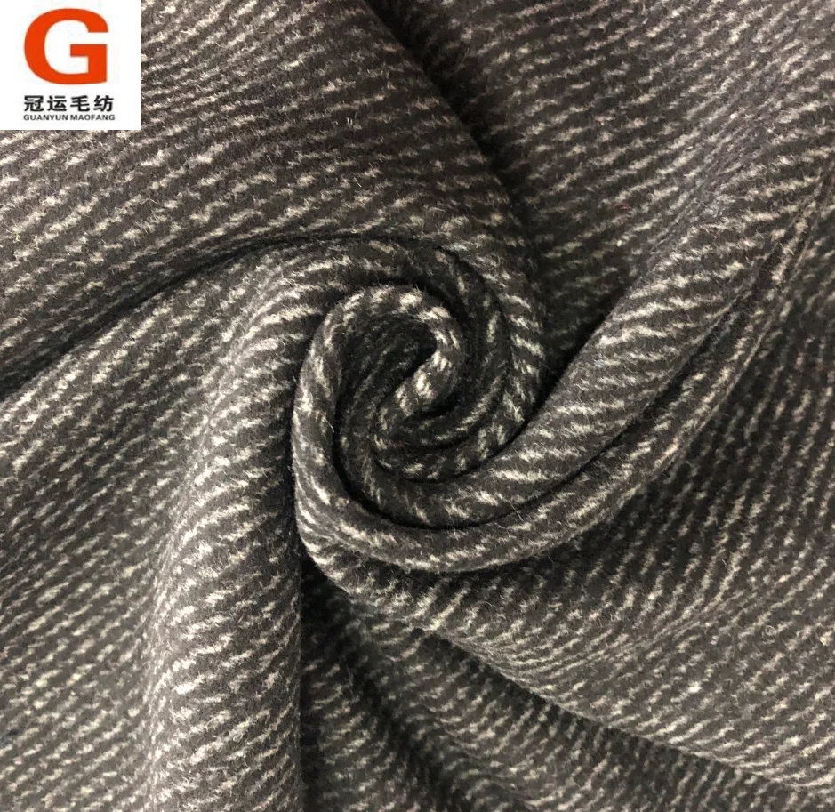 Superfine texture striped warm touch wool blended woolen tweed wool fabric for coat
