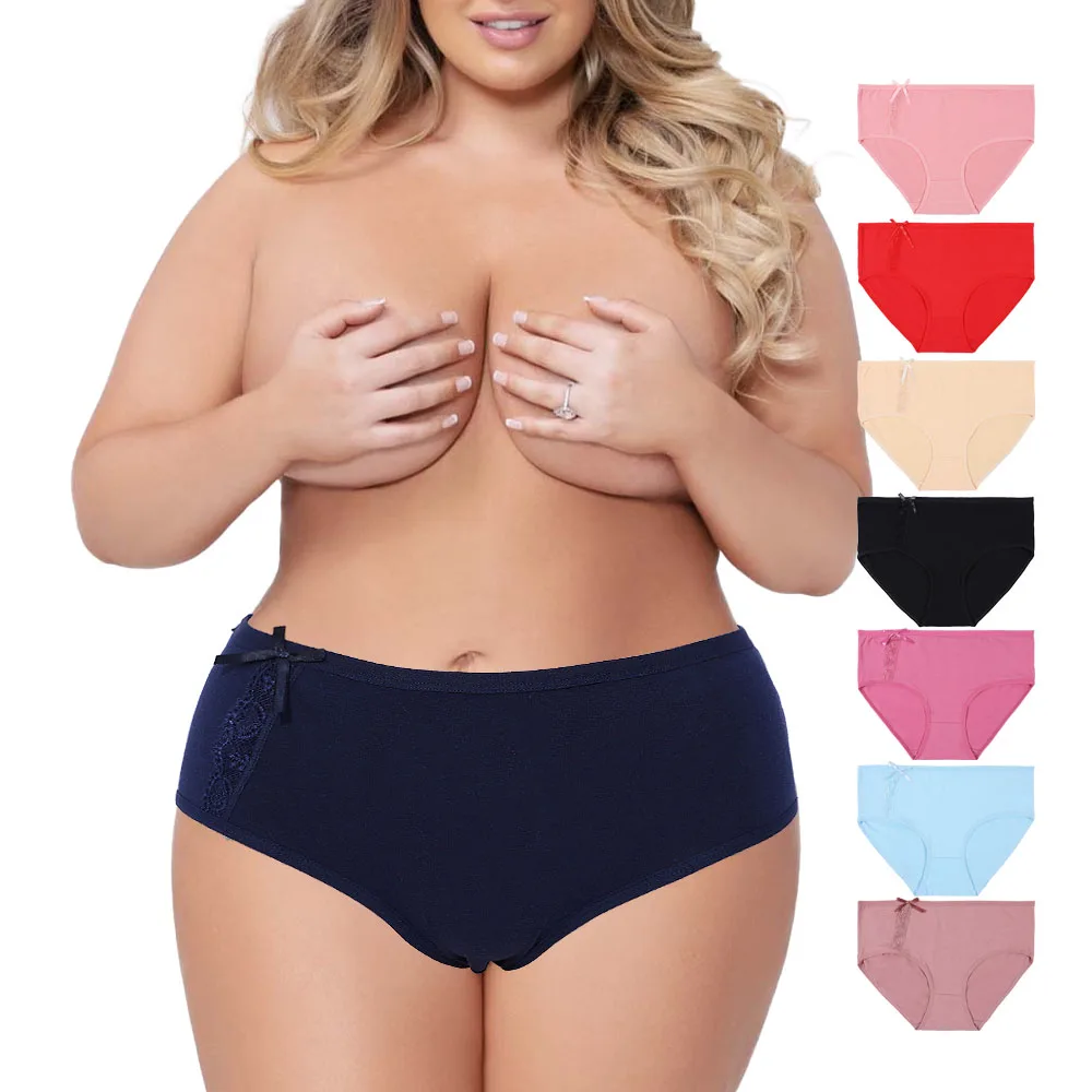 UOKIN Solid color mummy panties plus size fat women underwear simple lace design with knot bow A8868