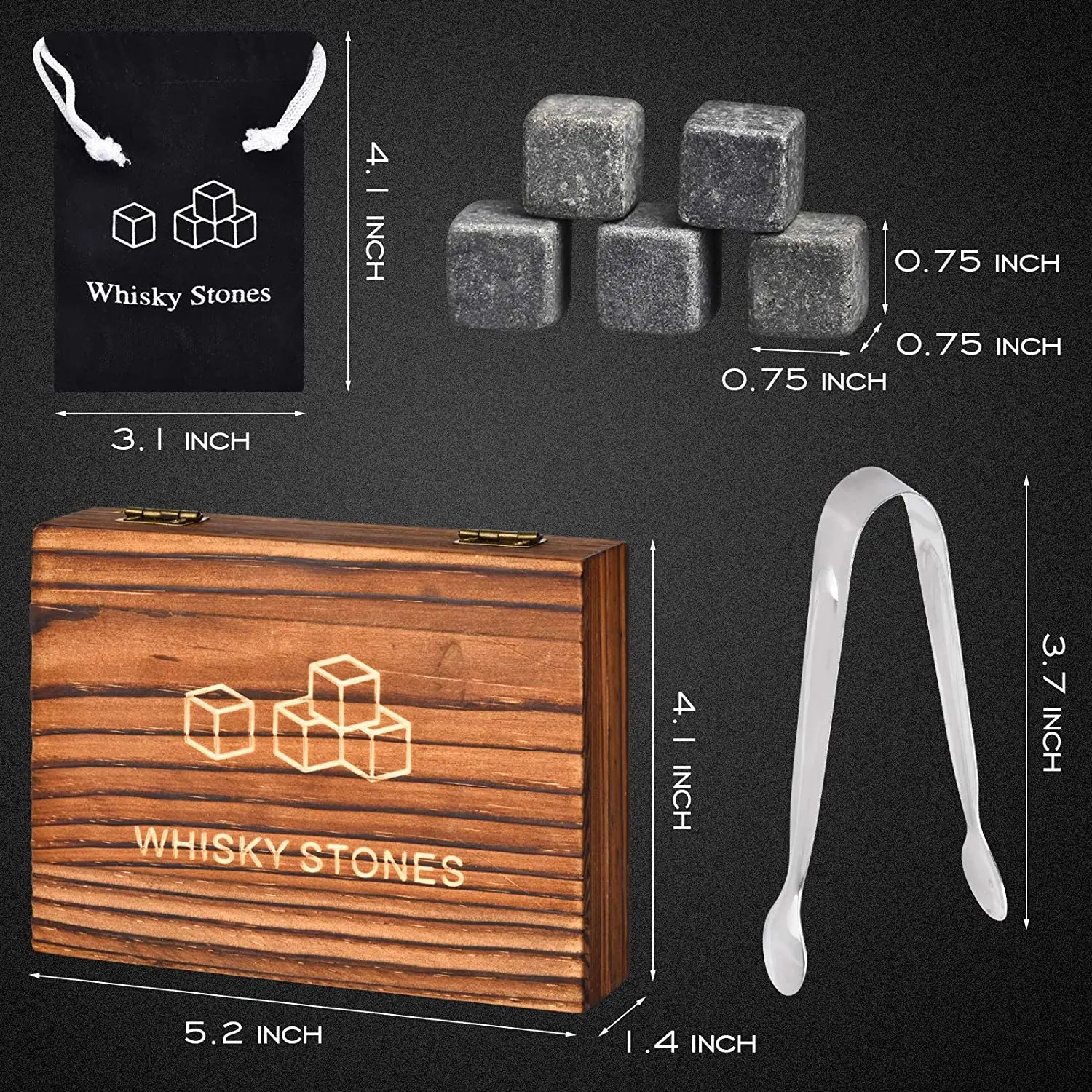 Whiskey Stones Gift Set for Men Pack of 9 Granite Chilling Rocks Whiskey Gifts for Men on Birthday