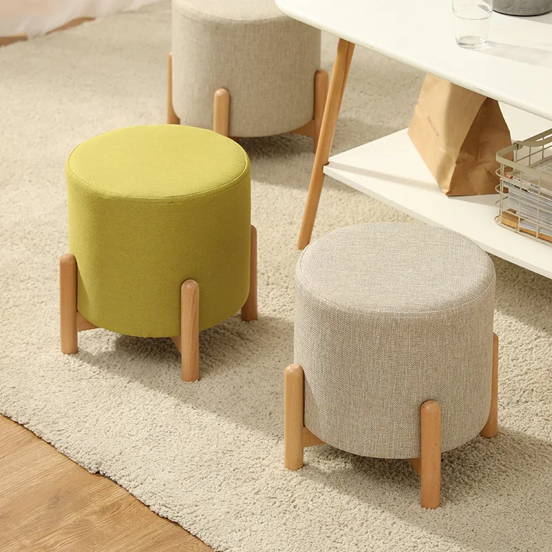 Fabric Round Padded Ottoman Foot Rest Stool