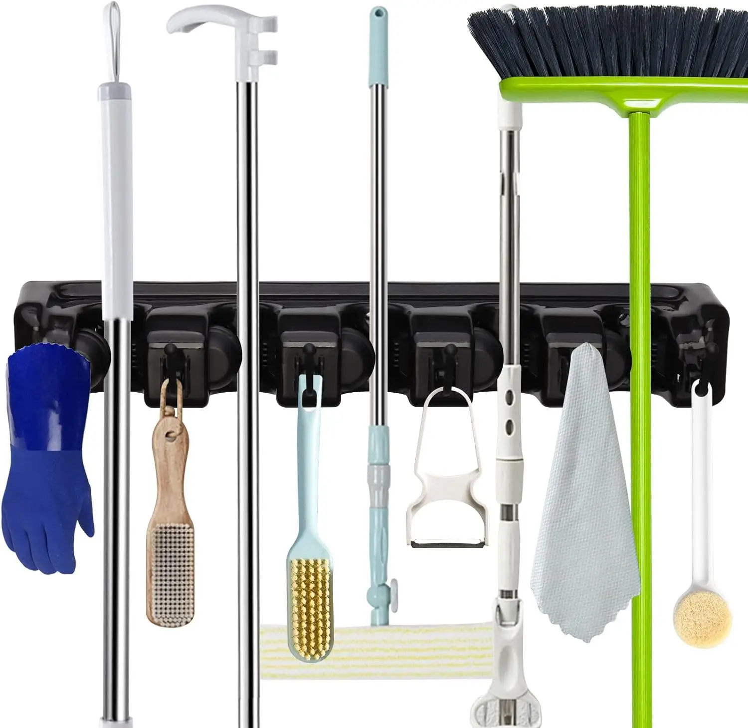 Mop Broom Holder 5 Position With 6 Hooks Storage Tool Rack Storage Organization Home Plastic Mop Clip