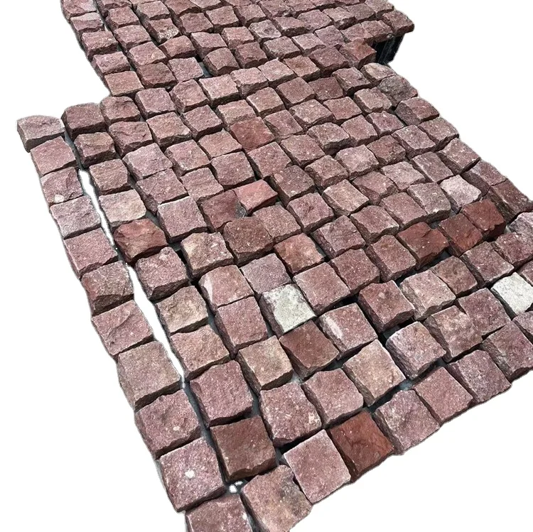 Natural G666 Red Porphyry Granite Cobble Stone Splitfaced Cobblestone For Outdoor Paving