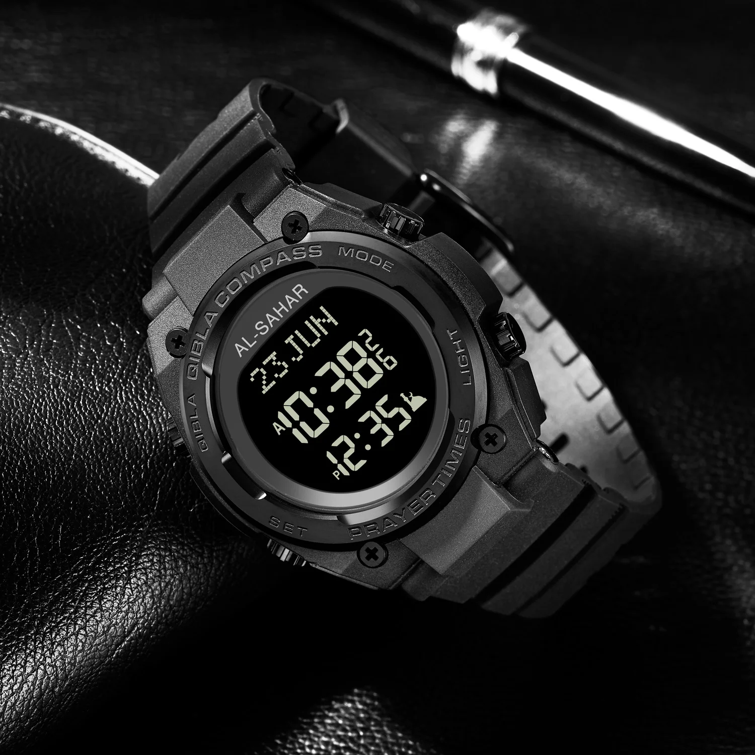 Brand New AL-Sahar AS-Q017 Quality Wholesales Athan Pray Watch Digital Sport Auto Qibla Islamic Prayer Time Alarming Men Watch