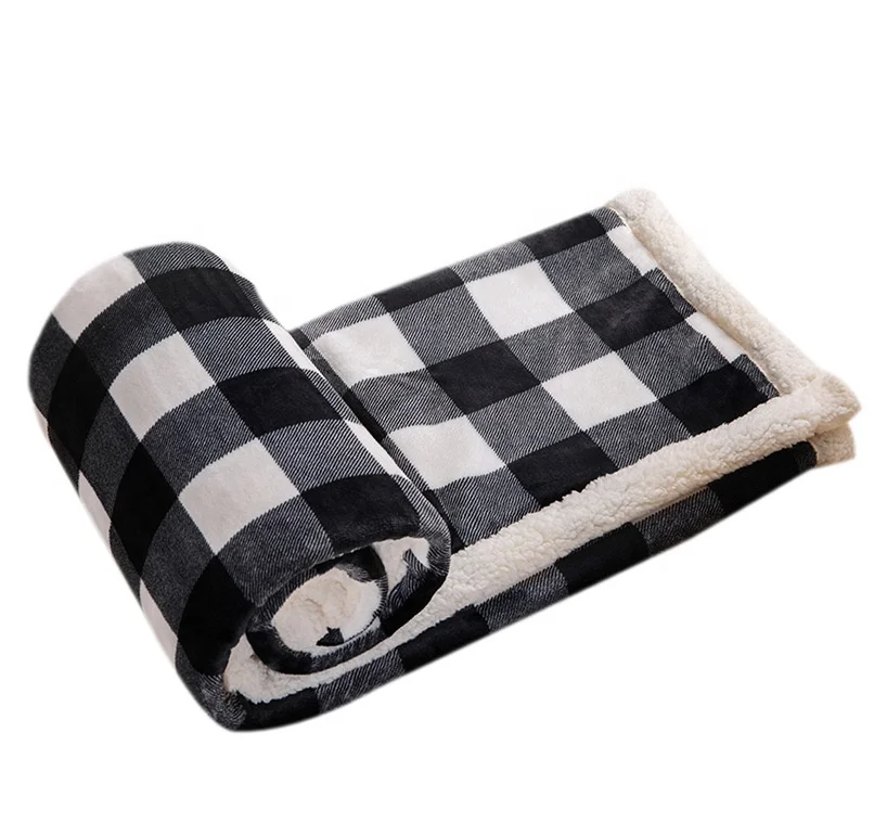 Hot Selling Home Fashions Holiday Warm Plaid Sherpa Fleece Throw Red Buffalo plaid Blanket for winter