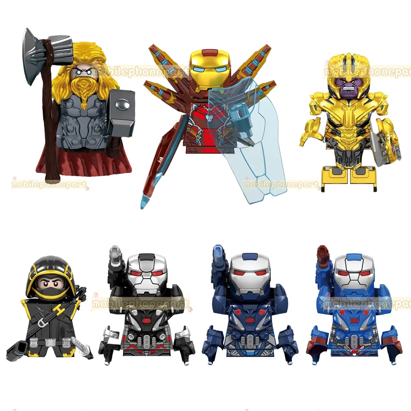 V001-V007 Super Heroes Movie Collection Figure Thor Gears of War Machine Iron MK Hawkeye Mini Bricks Building Block Plastic Toy