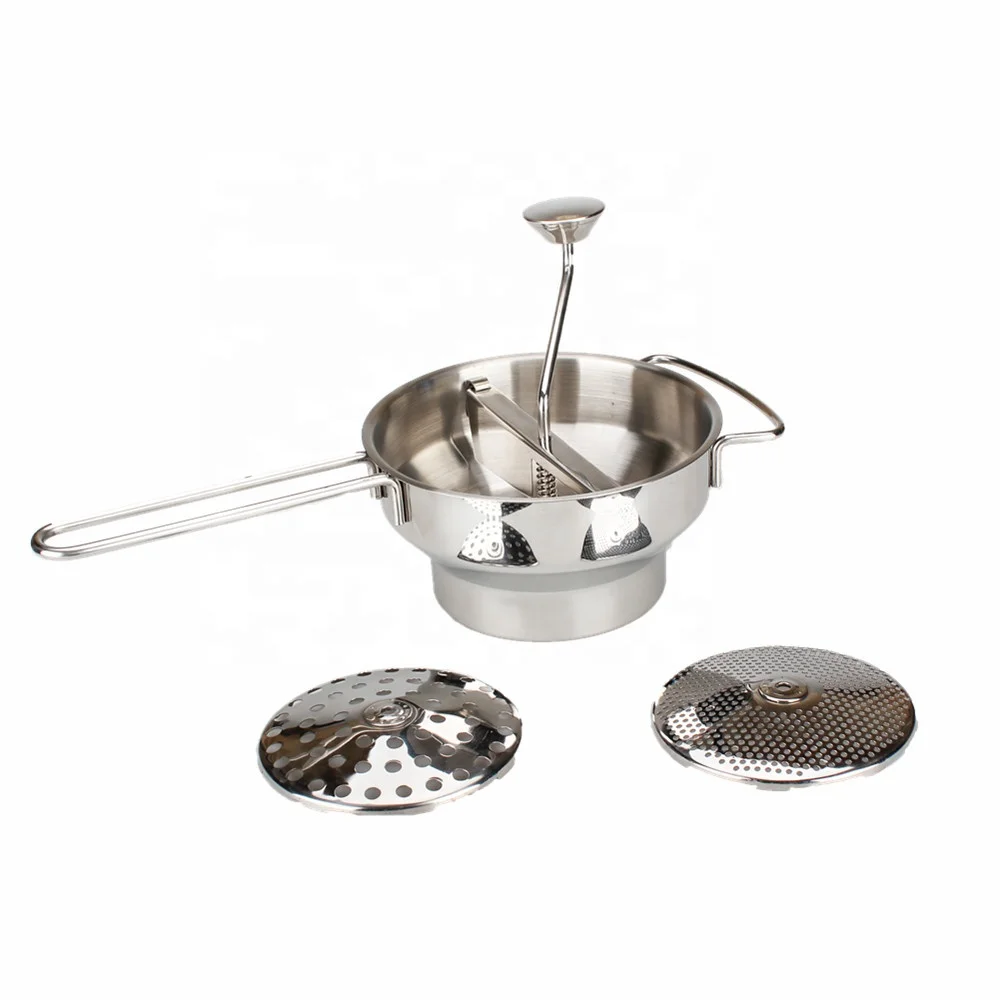 Ergonomic Food Mill Stainless Steel Vegetable Mill With 3 Grinding Discs, Milling Handle & Bowl - Rotary Food Mill