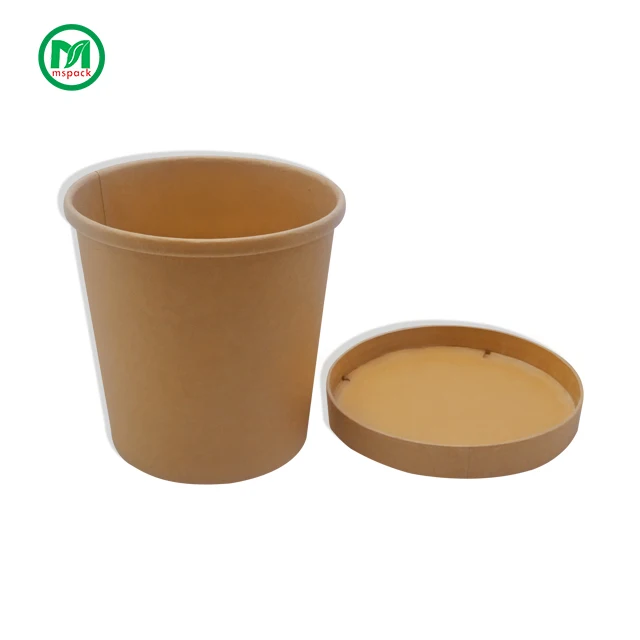 Custom Logo Take Away Packaging Kraft Paper 16oz 26oz 32oz Porridge Pasta Paper Soup Cup