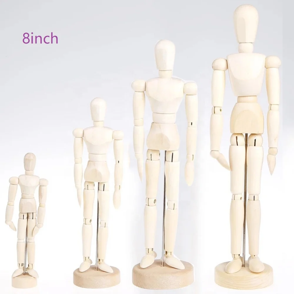 HAOFENG 8inch Wooden Mannequin Wood Manikin with Stand Artist Human Figure Articulated Model for Drawing or Desktop Decor