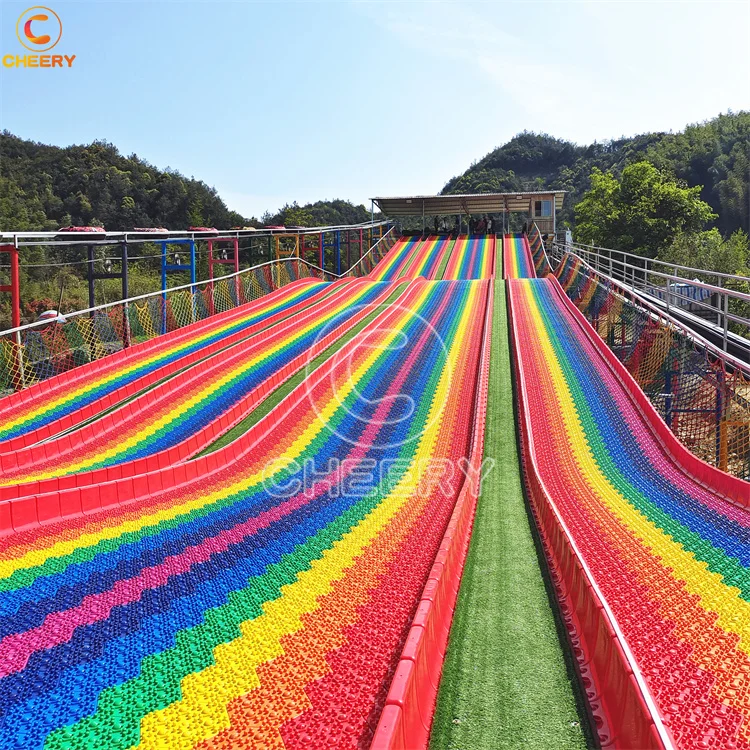 Веселая горка funfair четыре сезона радужная сухая горная местность Большая пластиковая длинная со светодиодной подсветкой и дымом