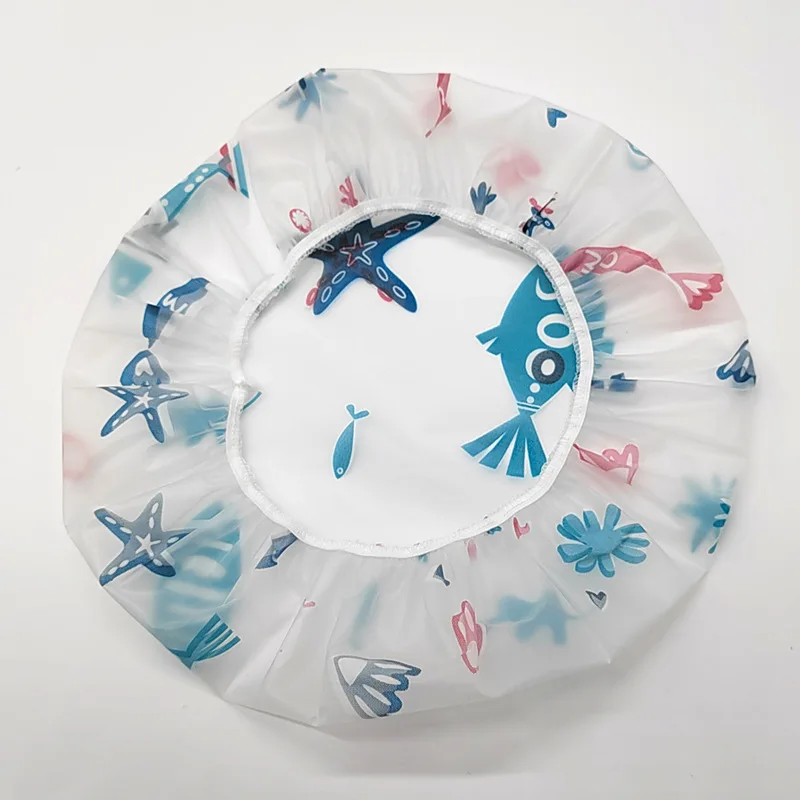 Hot selling Waterproof Bath Cap Plastic Reusable Shower Cap Elastic Band Bath Hair Hat for Women Ladies SPA