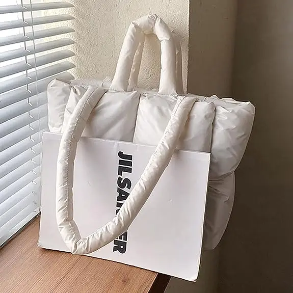 Custom Cotton Filling Quilted Puffer Tote Bag Quilted Women Luxury Handbag Soft Shoulder Bag