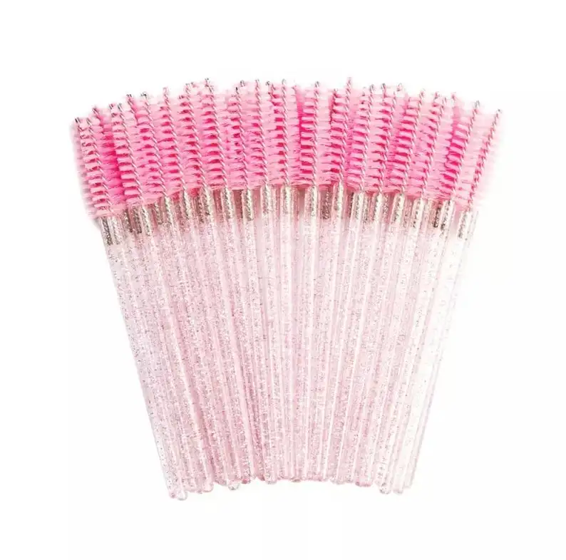 Оптовая продажа, Прозрачная черная щетка для ресниц, многоразовая блестящая щетка для ресниц, одноразовые розовые палочки для туши для ресниц