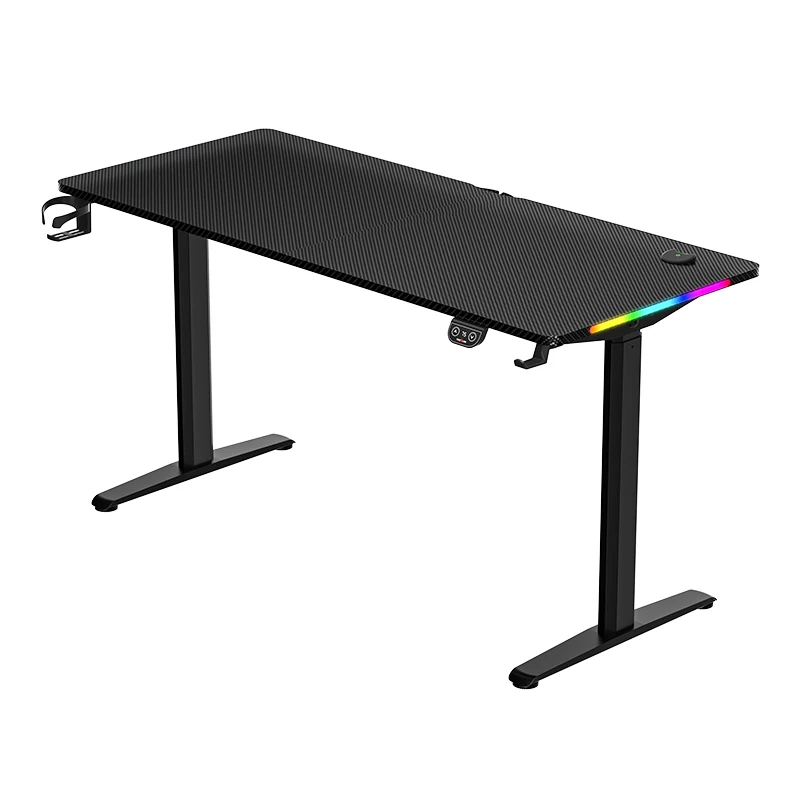 adjustable height gaming desk RGB  Light Racing PC Electric Computer Carbon fiber surface gaming table with led lights
