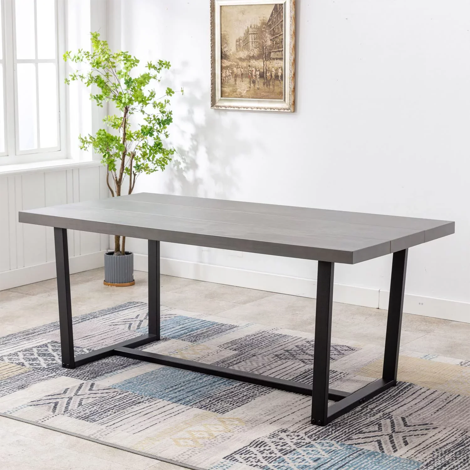 Customized Dining Room Furniture Set Farmhouse Rustic Rectangle Wood Dining Table with Bench for 6 People