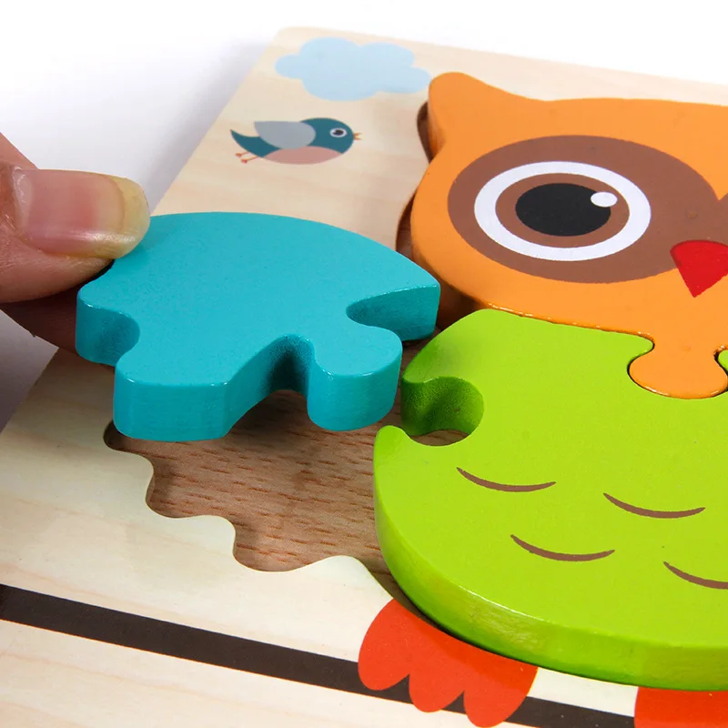 Promotional Wholesale 3d Animals Wooden Kids Early Education Jigsaw Puzzle Toys