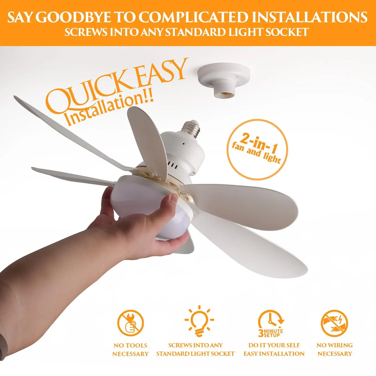 Smart Home Decor Moving Head 360 Rotating Dimmable Remote Control Modern Socket Led Ceiling Fan Lights E27 Fan Light Bulb