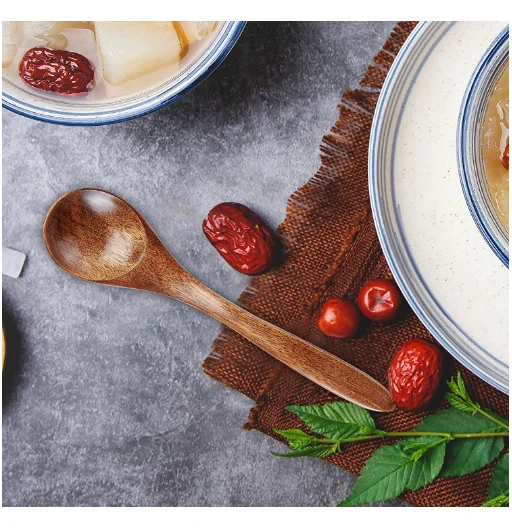 Amazon hotselling 6 pcs set wooden long handle kitchen spoon Japanese style spoon honey spoon