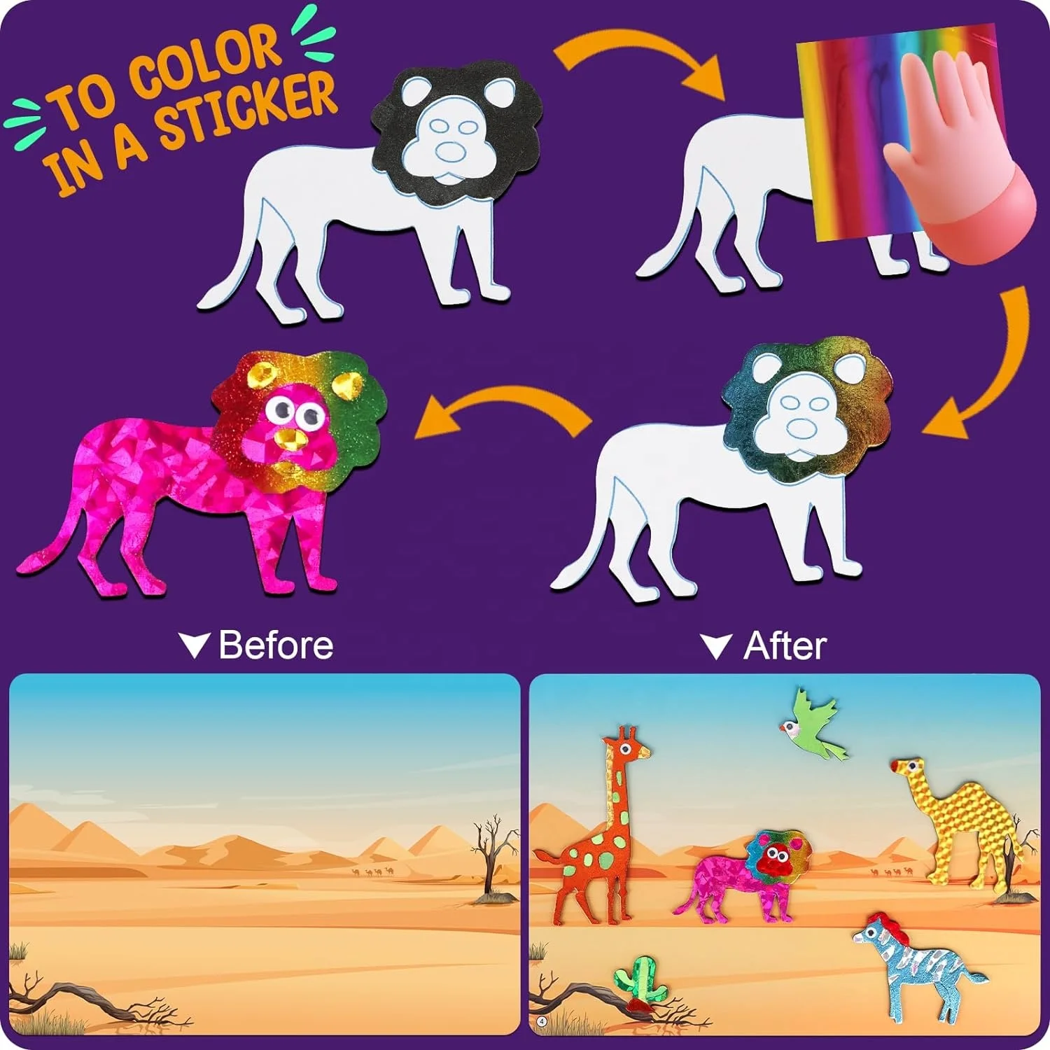 Art Kit Toys for Kids Animals Space Cars, Foil Stickers Art Craft Supplies