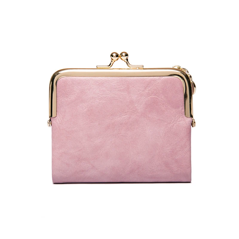 New PU Leather Card Holder Short Folding Wallet With Metal Clip Frame Change Pocket Women Coin Purse