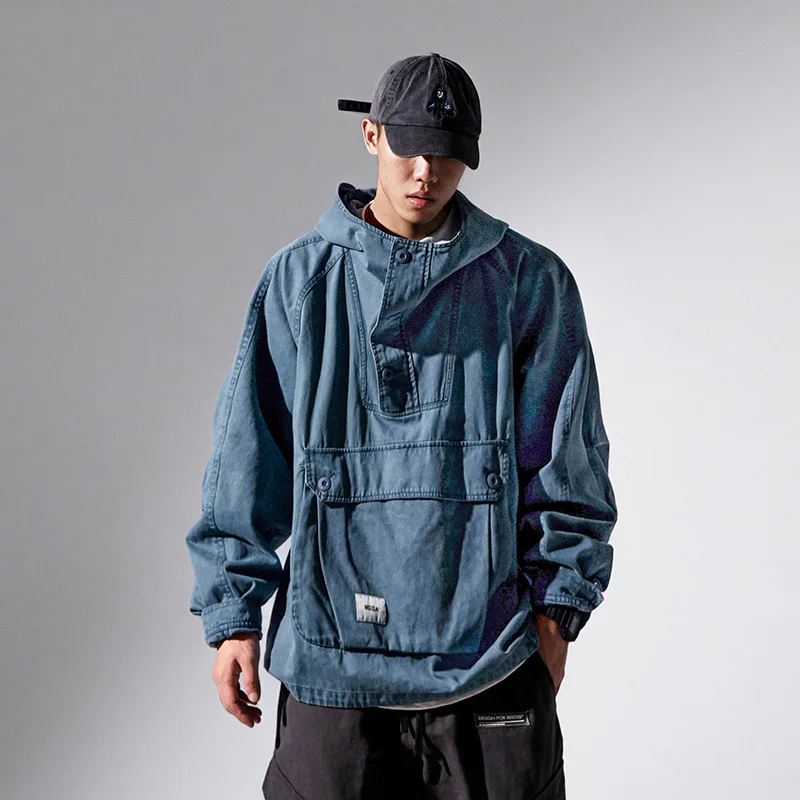 Wholesale Yellow Cotton Pullover Half Zip Plain Outdoor Hooded Warm Windbreaker Jackets Men