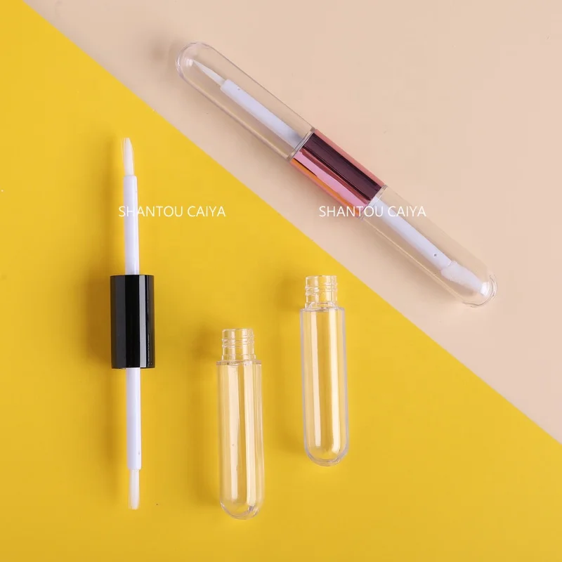 cosmetic packaging unique 1ml 3.5ml PETG Aluminum black pink two dual end double sided lip gloss tubes mascara eyeliner tube