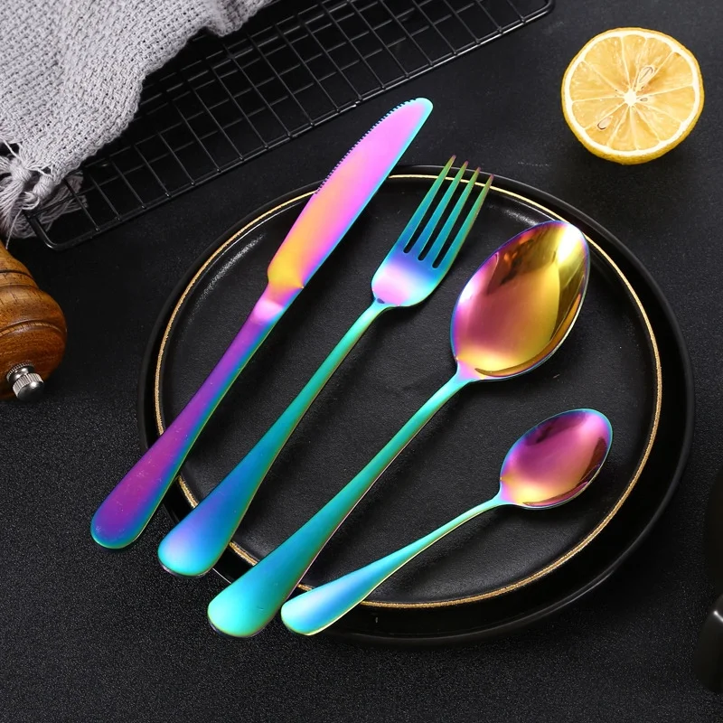 4 piece stainless steel cutlery , elegant and shiny gold flatware