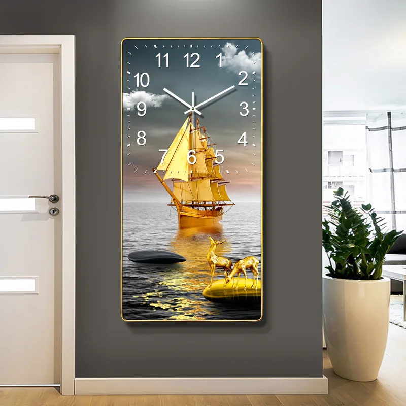 New Arrive Large luxury Modern  Fashion Crystal Porcelain painting and Wall Art crystal with a wall clock Home Decor