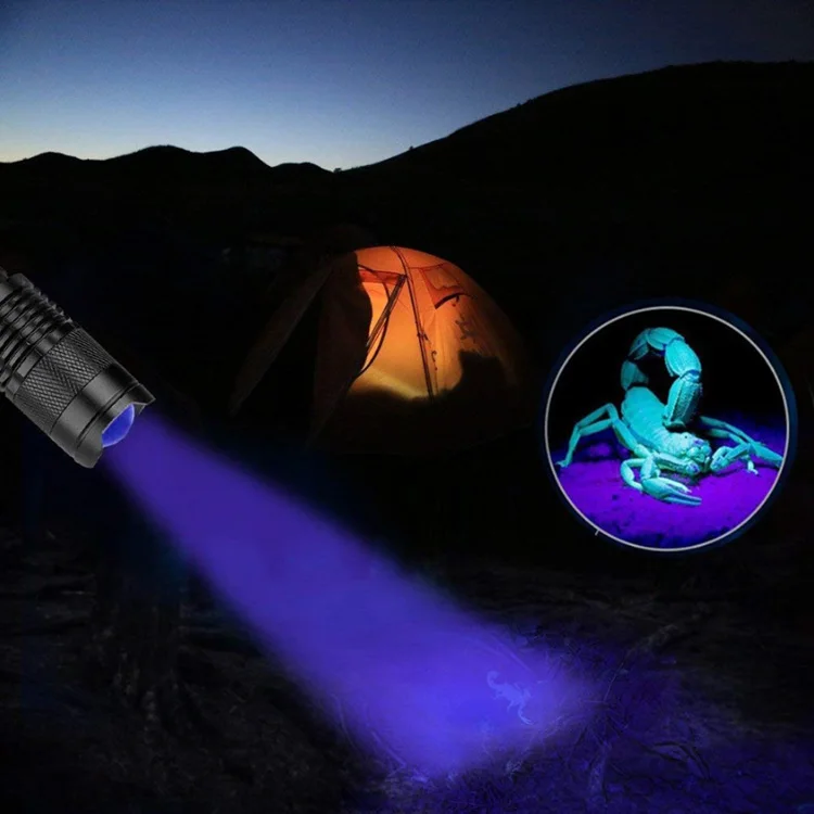 LED UV Flashlight 365nm 395nm Blacklight Scorpion UV Light Pet Urine Detector Zoomable Ultraviolet Rechargeable Outdoor Lighting