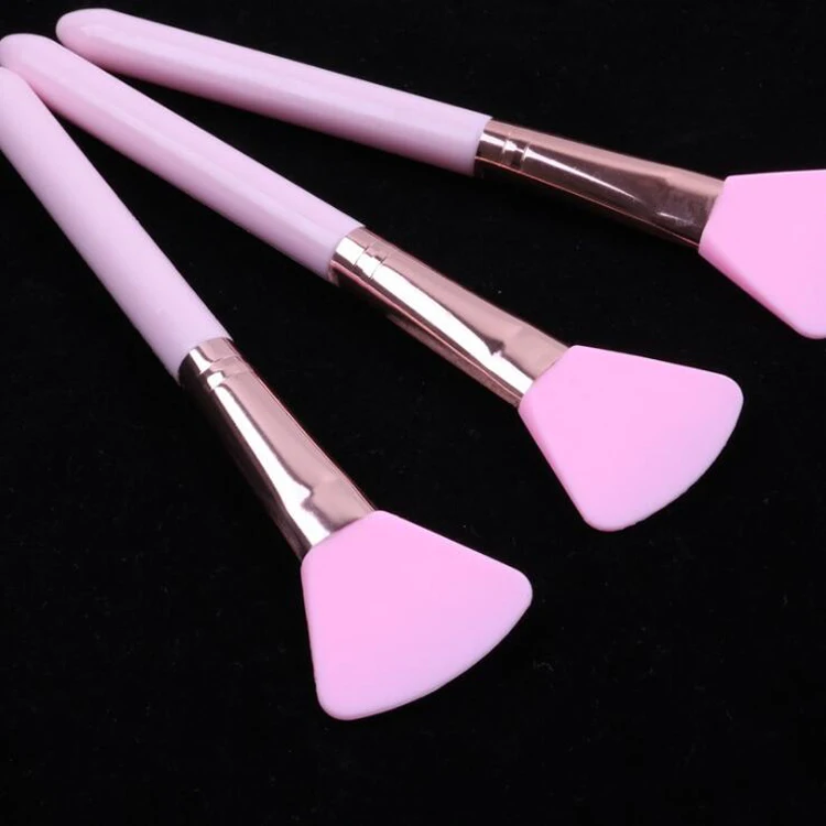 Hot Pink Color Plastic Handle Silicone Head Cosmetic Tools Fan Shape Face Mask