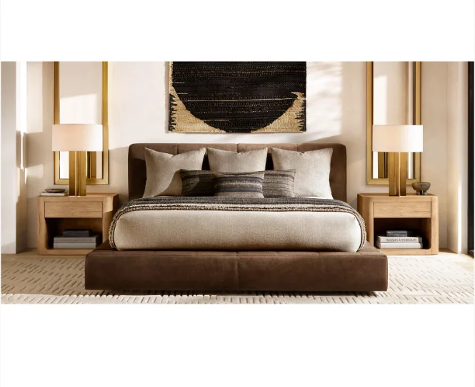 Hotel Bed Antique Style Modern Panel Bed Synthetic Leather Platform Bed