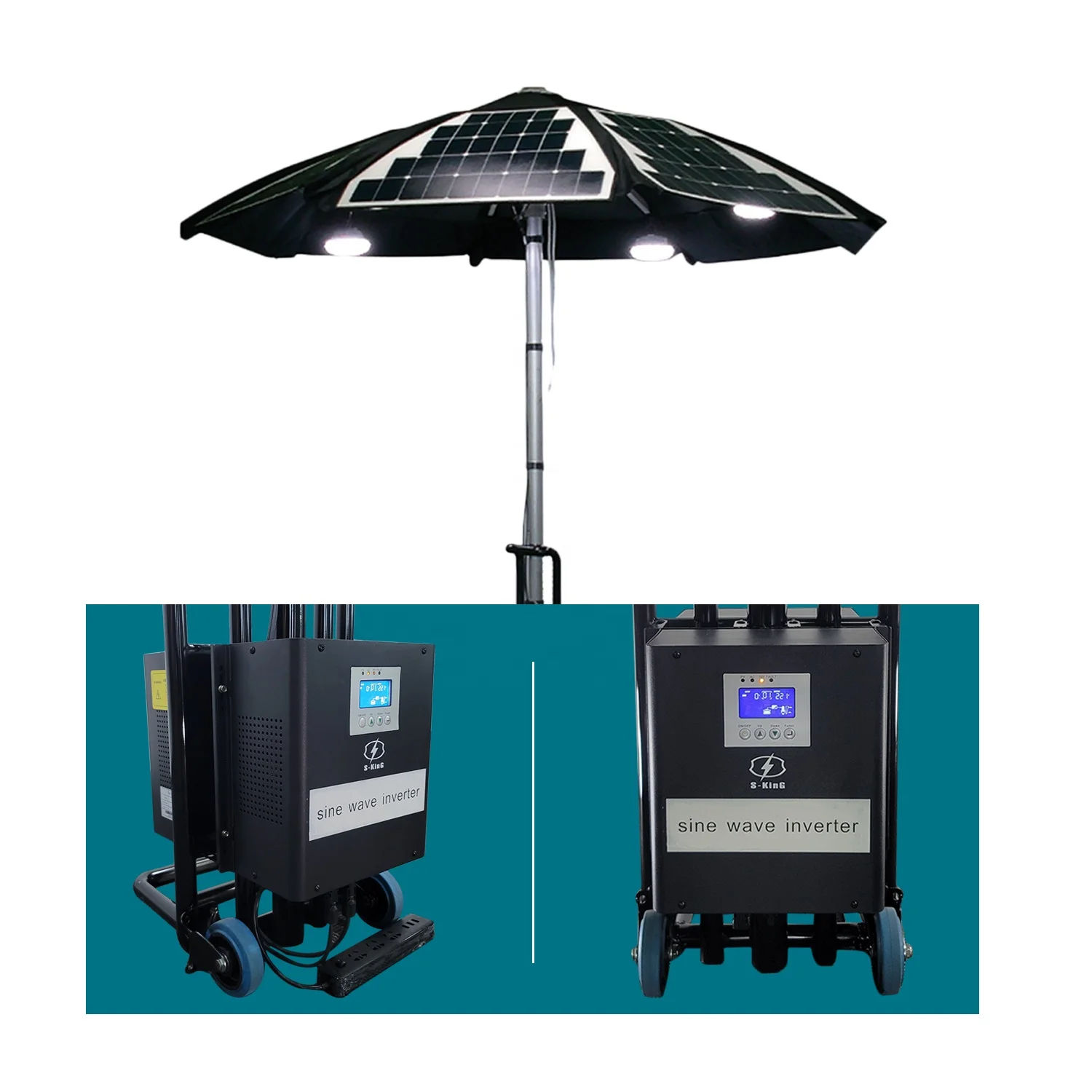 New design 10 feet deluxe outdoor led solar panel umbrella with aluminum pole