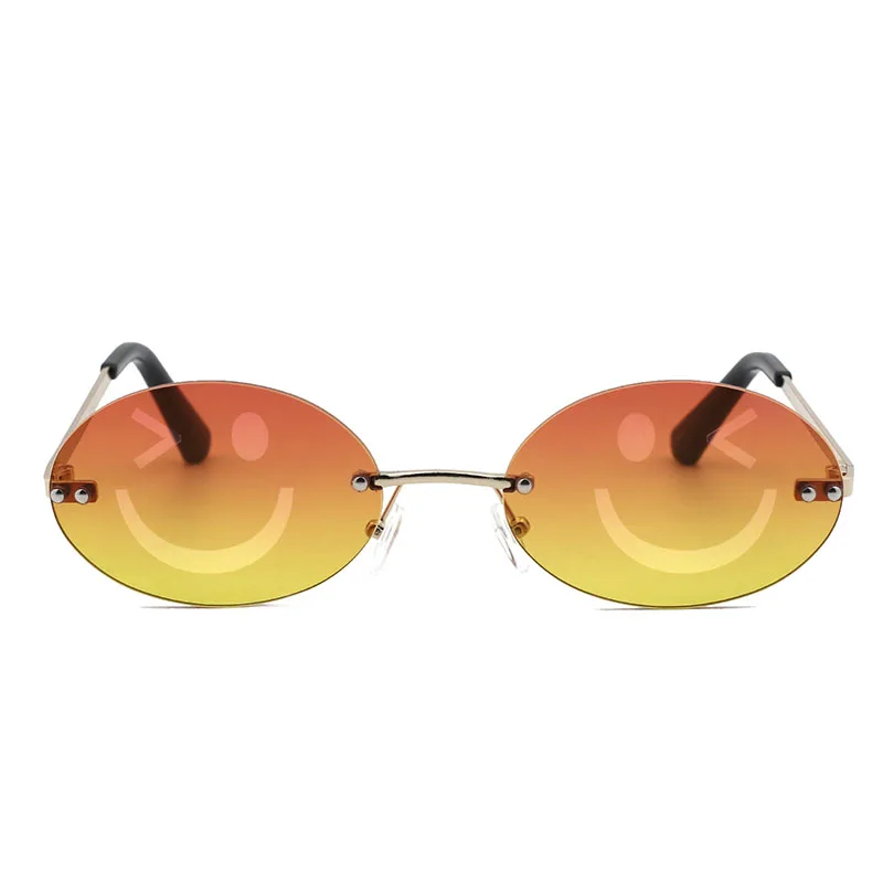 VIFF HM21444 Smile Face Oval Emojis Shade Glasses Rimless Fashion Sunglasses for Adult
