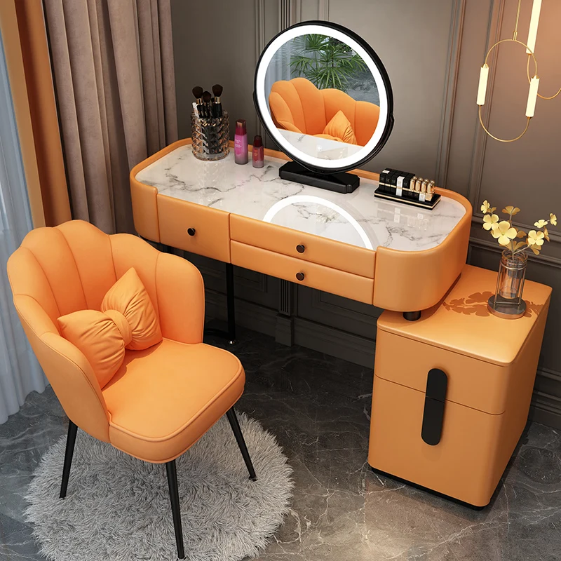 Luxury modern dressing table bedroom make up dressing orange led mirror vanity bedroom furniture