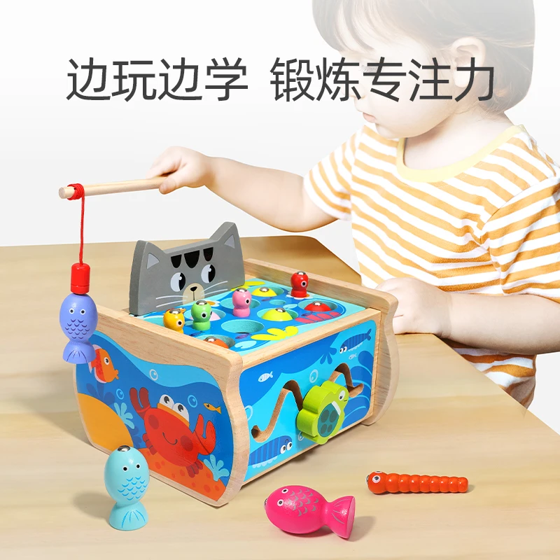Детские деревянные Магнитные игры игрушка для рыбалки 3D Рыба детские развивающие игрушки