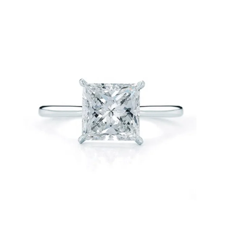 Engagement ring 1ct  solitaire princess cut style natural GIA diamond  14k 18k white gold diamond wedding ring