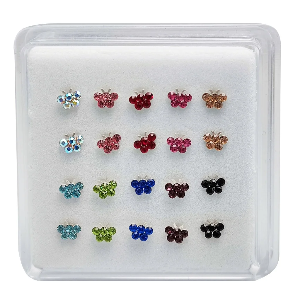 Wholesale 925 Sterling Silver Needle Nose Rings Stud Earrings CZ Butterfly I Shape Nose Studs Body Piercing Jewelry