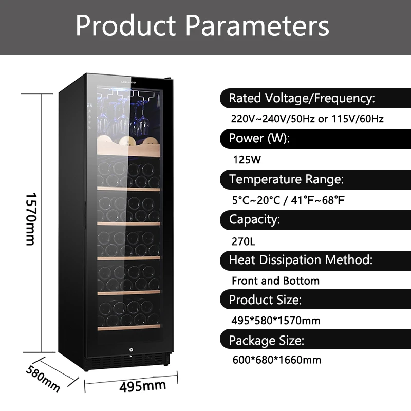 LANYI Hot Sale LZ-270L1 Wine Cooler 101 Bottle Wine Chiller Single Door Low Noise Wine Cooler Refrigerator