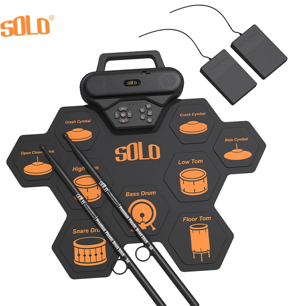 Портативный электронный барабан оснащен валиком для упражнений, запись и воспроизведение аудио