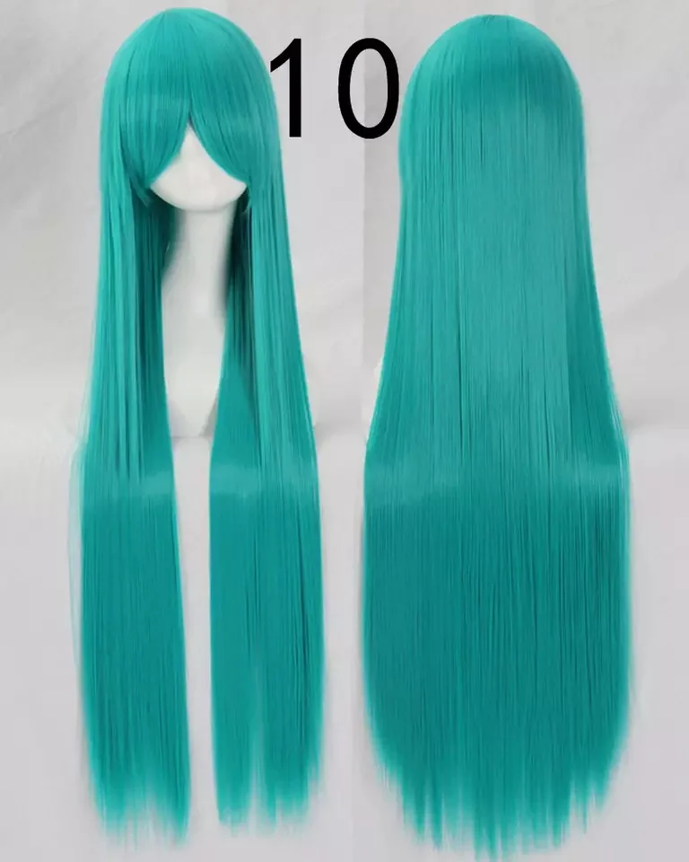 100cm Beautiful Soft Long Straight Anime Pink and Blue Color Synthetic Wigs for Party