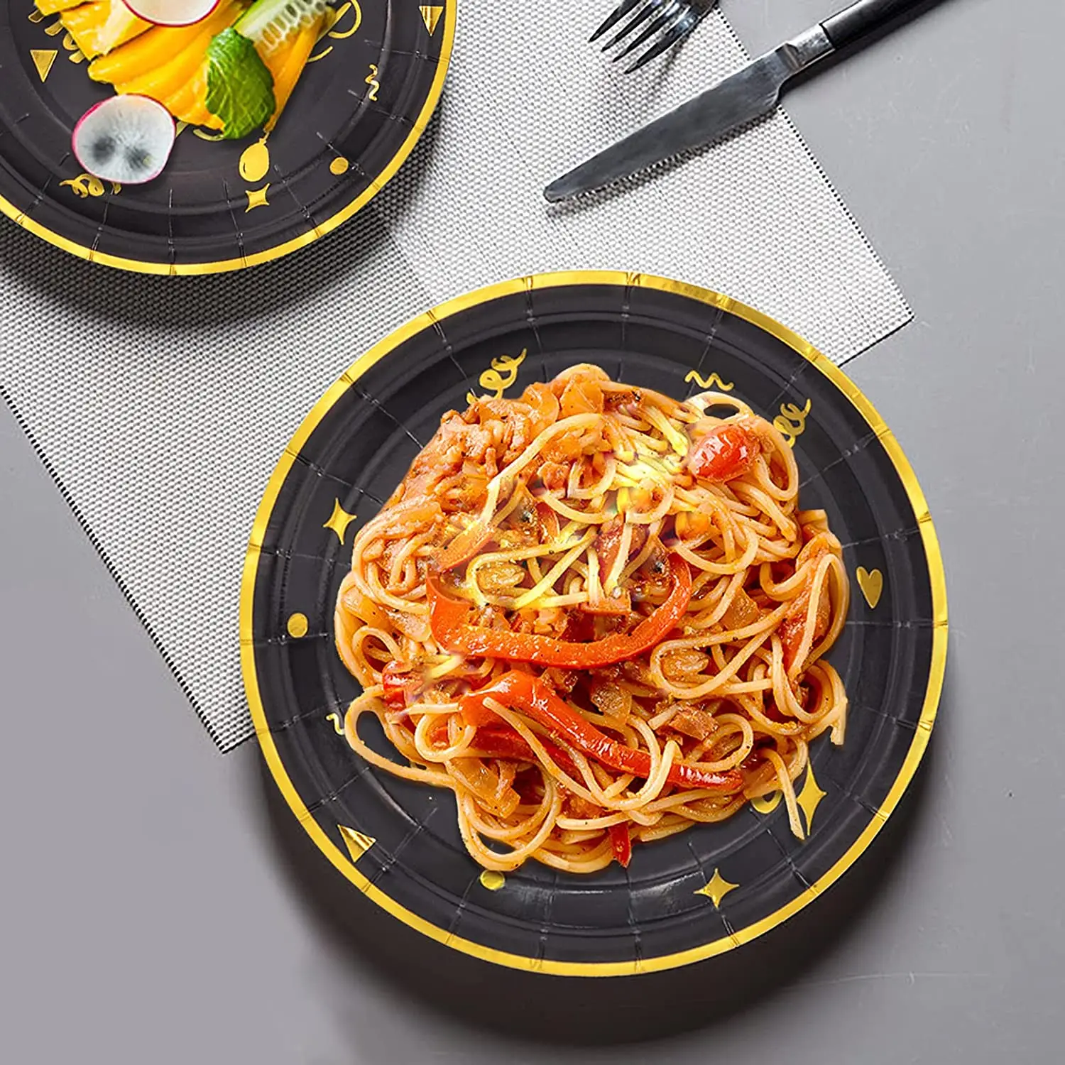 Black Paper Plate Cups Napkins Happy Birthday Plates Decoration Disposable Tableware Set Party Supplies